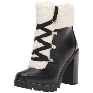 BCBGeneration Women's Palli Hiker Boots Black Sz 7.5M Block Heel Faux Fur